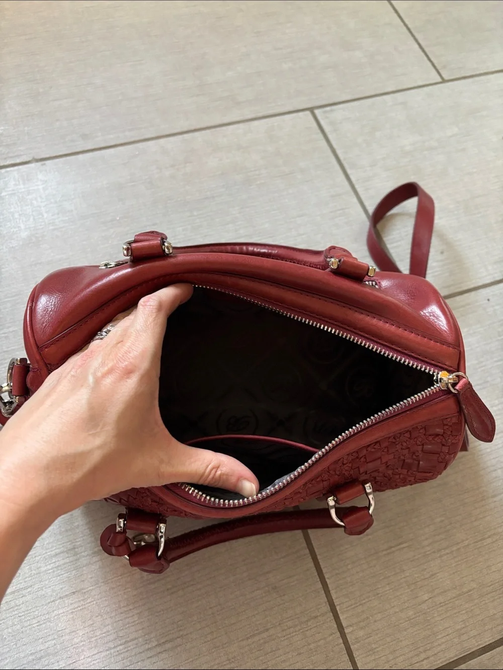 Brighton Ferrara VEREDA Red Woven Leather Satchel Bag Handbag